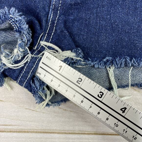 Vtg Erez Shorts Sz 2 Red White Blue Studded Denim Cut Off Raw Hem Made in USA - Picture 7 of 11
